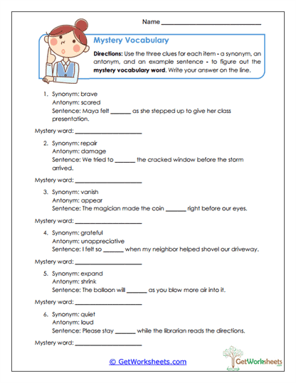 Mystery Vocabulary Worksheet