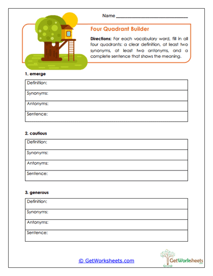 Four Quadrant Builder Worksheet