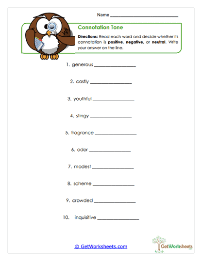 Connotation Tone Worksheet