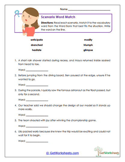 Scenario Word Match Worksheet