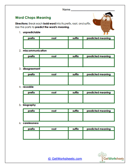 Word Chops Meaning Worksheet