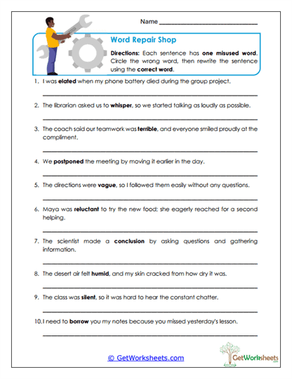 Word Repair Shop Worksheet