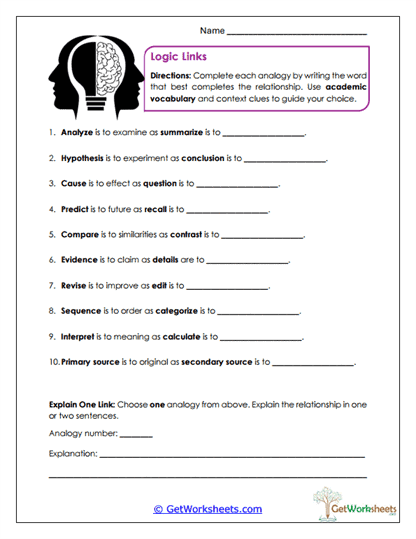Logic Links Worksheet
