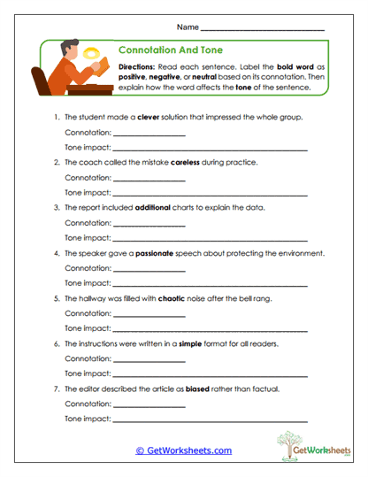 Connotation and Tone Worksheet