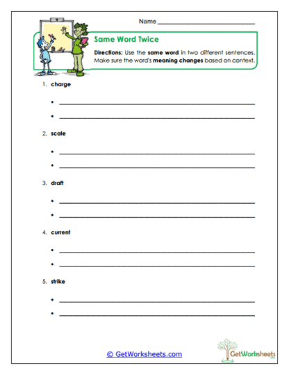 Same Word Twice Worksheet