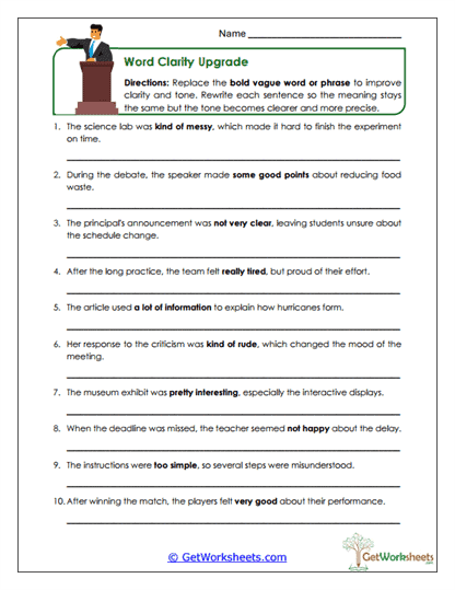Word Clarity Upgrade Worksheet