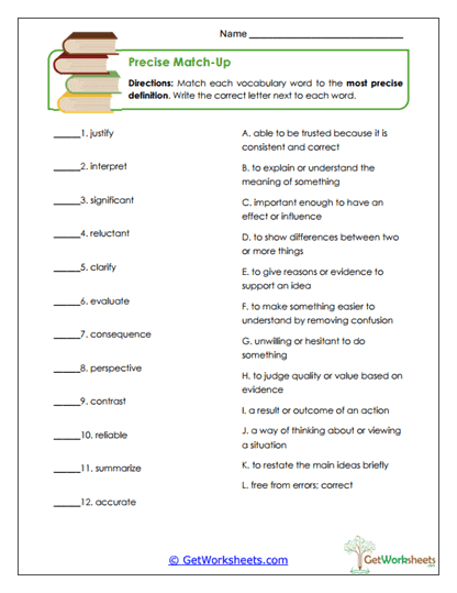 Precise Match-Up Worksheet