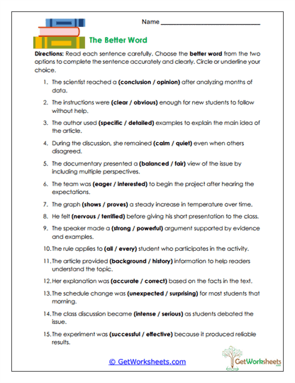 Better Words Worksheet
