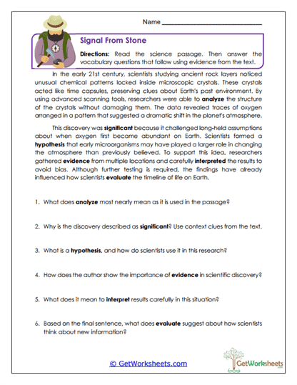 Signal From Stone Worksheet