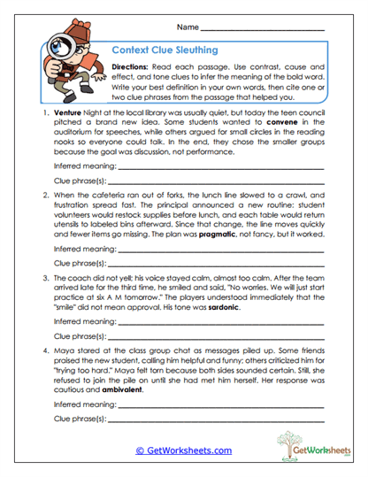 Grade 8 Vocabulary Worksheets