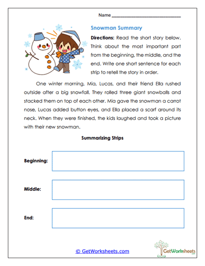 Snowman Summary Worksheet