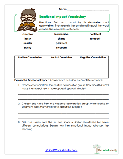 Connotation Sorter Worksheet