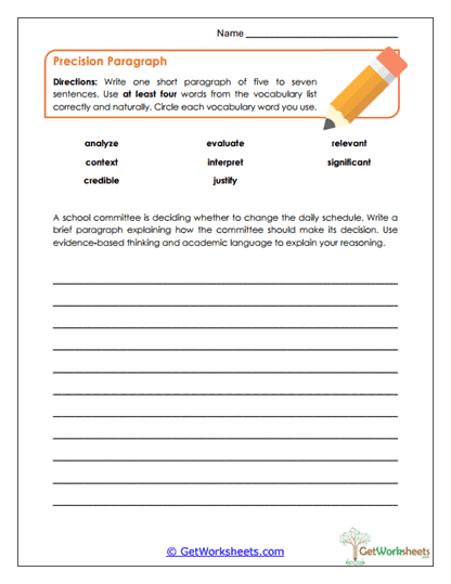 Precision Paragraph Worksheet