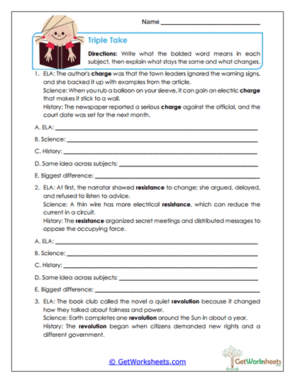 Cross-Context Vocabulary Worksheet