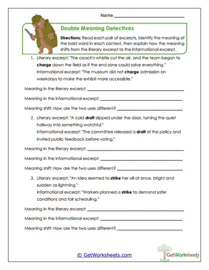 Double Meaning Detectives Worksheet