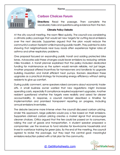 Carbon Choices Forum Worksheet