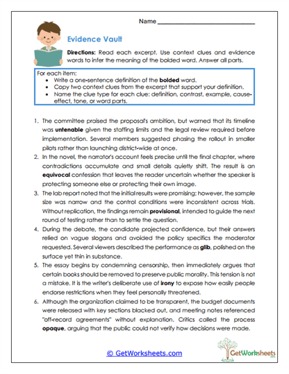 Grade 10 Vocabulary Worksheets