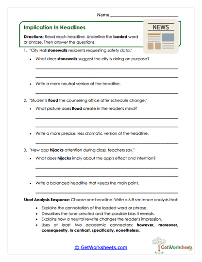 Implication in Headlines Worksheet