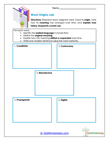 Word Origins Lab Worksheet