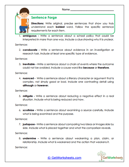 Sentence Forge Worksheet