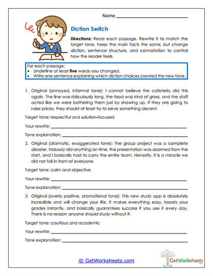 Diction Switch Worksheet