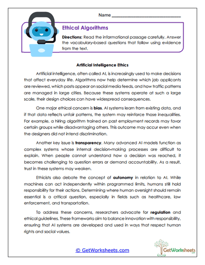 Ethical Algorithms Worksheet
