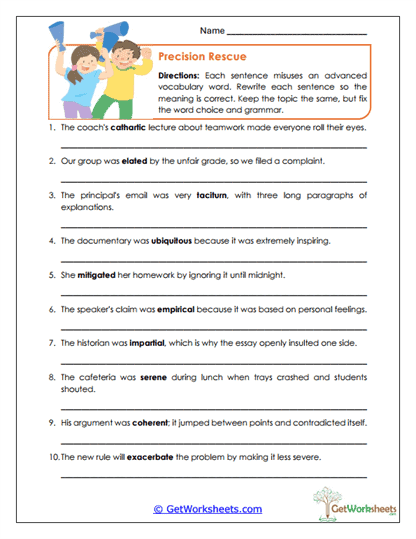 Grade 11 Vocabulary Worksheets