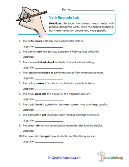 Verb Upgrade Lab Worksheet