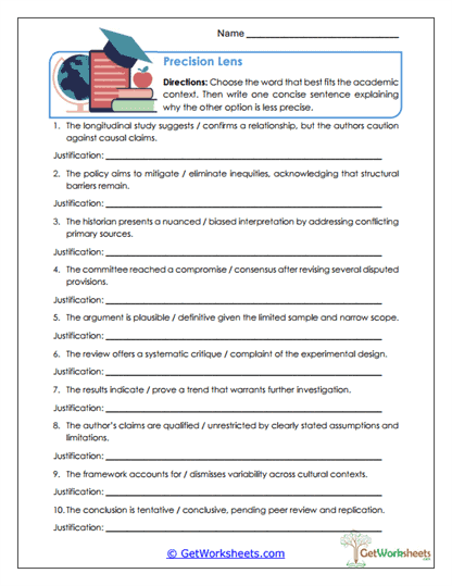 Precision Lens Worksheet