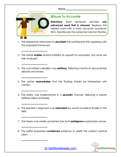 Misuse to Accurate Worksheet