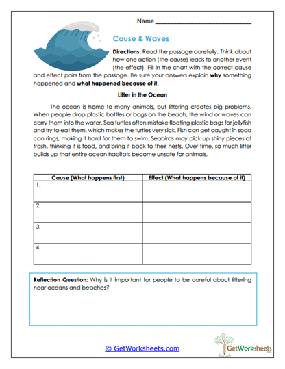 Ocean Cause and Effect Worksheet