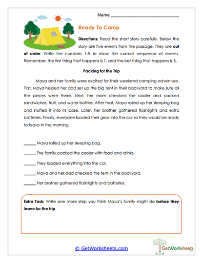 Camping Sequence Challenge Worksheet