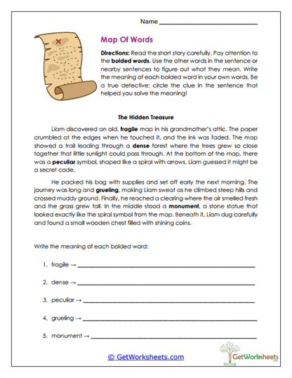 Vocabulary Treasure Hunt Worksheet