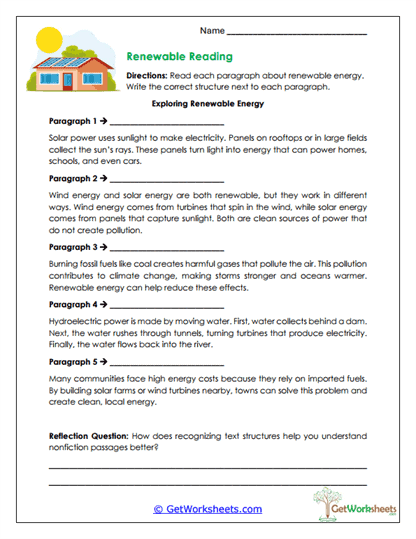 Renewable Energy Reading Worksheet