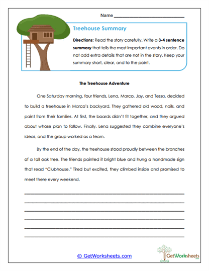 Treehouse Summary Worksheet