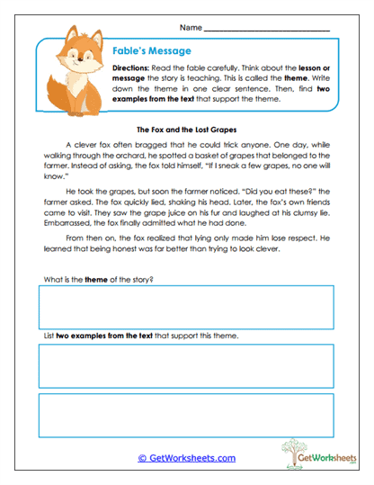 Fable's Message Worksheet