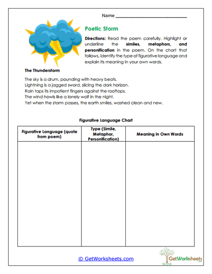 Poetic Storm Worksheet