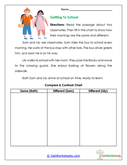 Getting to School Worksheet