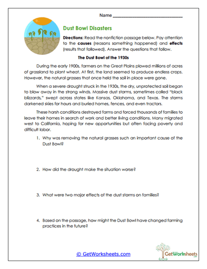 Dust Bowl Disasters Worksheet
