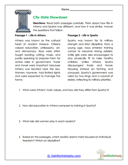 City-State Showdown Worksheet