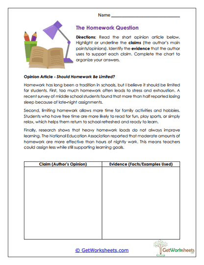 The Homework Question Worksheet