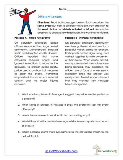 Different Lenses Worksheet
