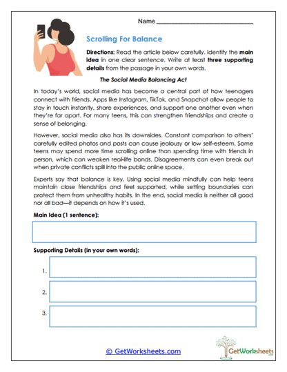 Social Media Balance Worksheet