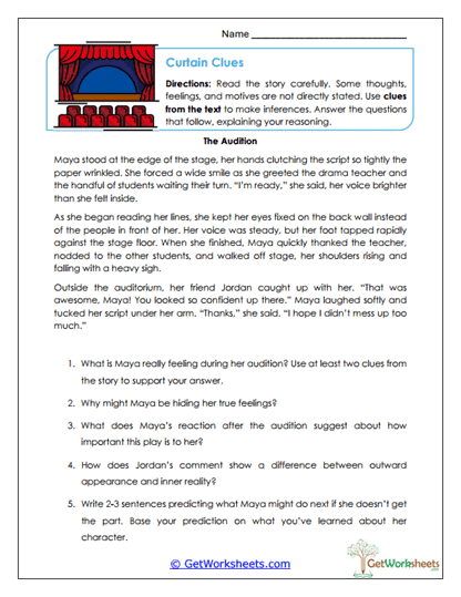 Curtain Clues Worksheet