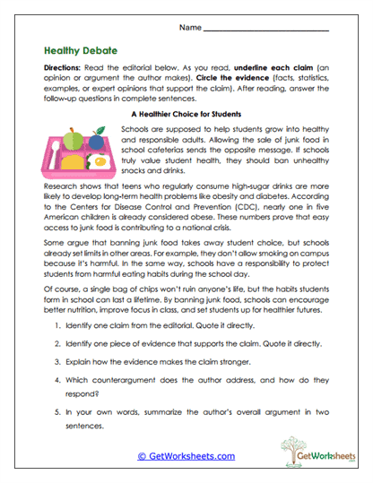 Healthy Debate Worksheet