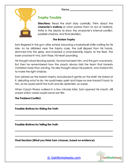 Trophy Trouble Worksheet