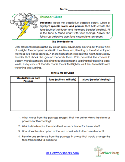 Thunder Clues Worksheet