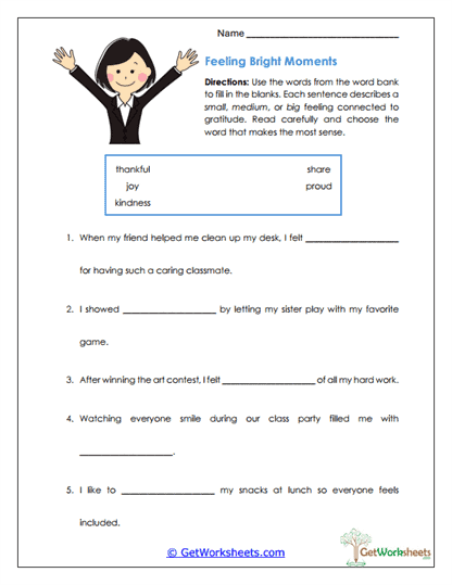Gratitude and Positive Emotions Worksheet Collection