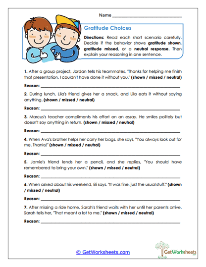 Gratitude Choices Worksheet