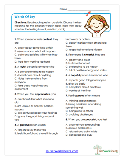 Words of Joy Worksheet